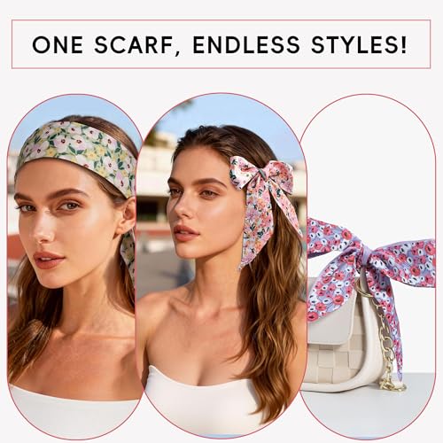 ZXZH 6 Pack Fashion Scarves for Women, Versatile Boho Head Scarf, Satin Scarf for Hair, Neck, Wrist, and Purse Accessories - color: French Floral Print