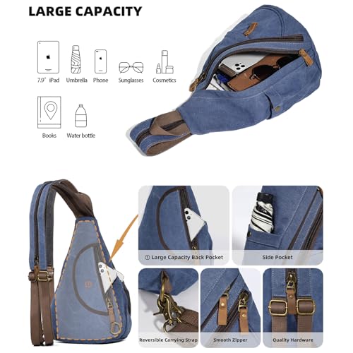 KL928 Canvas Sling Bag - Small Crossbody Backpack Shoulder Casual Daypack Rucksack for Men Women(Blue) - color: Canvas-blue