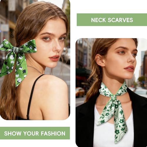 ZXZH 6 Pack Fashion Scarves for Women, Versatile Boho Head Scarf, Satin Scarf for Hair, Neck, Wrist, and Purse Accessories - color: Fresh Green Botanical