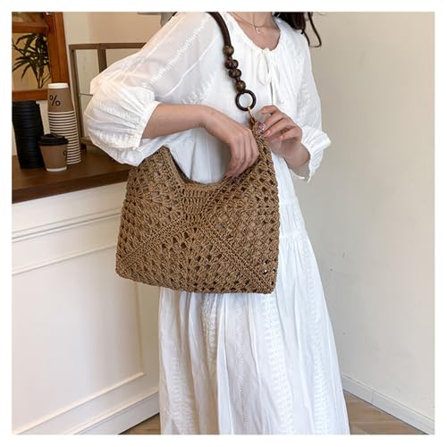 OANEXX Summer Straw Hobo Bags for Women Boho Woven Mesh Beach Tote Bag Large Capacity Crochet Vacation Shoulder Handbag - color: Brown