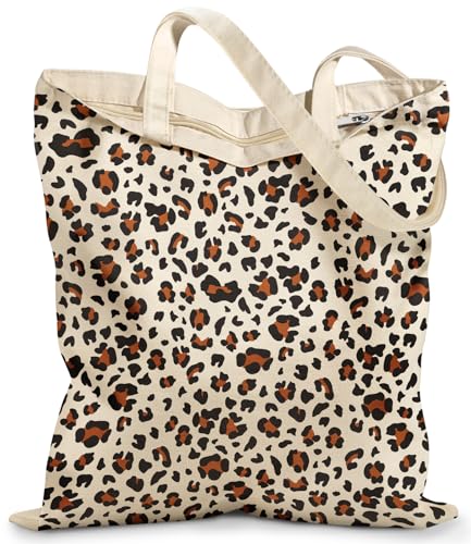 Miss Adola Canvas Tote Bag with Zipper – Cute Canvas Bags for Women Aesthetic Design Reusable Totes for Shopping Work Travel - style: Leopard Print