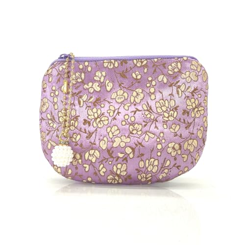 Handmade Women Coin Purse Rosary Pouch Silk Jewelry Bag Brocade Zipper Wallet - Violet - color: Violet