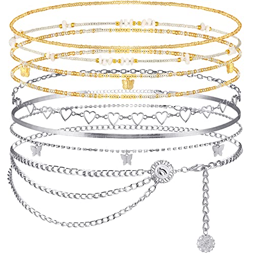 JenPen 8 Pcs Belly Chain Adjustable Waist Chain Summer Beach Bikini Waist Body Beads for Women Adults Multilayer - style: Stylish Style