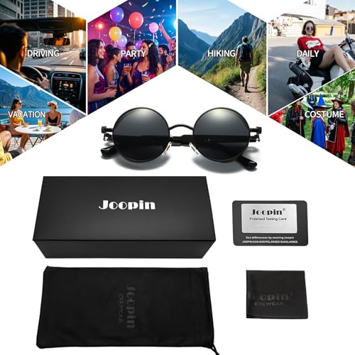 Joopin Retro Small Round Sunglasses Hippie Circle Sun Glasses Polarized UV400 Protection Metal Shades for Men Women - color: A20-polarized Hippie Black