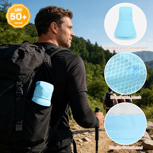 Sun Hat for Men Women UV Protection Wide Brim Fishing Hats Breathable UPF 50+ Boonie Bucket Hats Beach Safari Hiking Garden - color: 1 Pack Lightblue