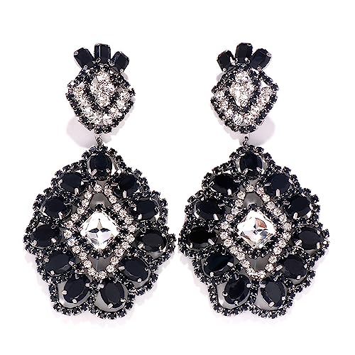Large Black Rhinestone Earrings for Women Prom Chandelier Drop Statement Earrings Costume Jewelry - color: Black2