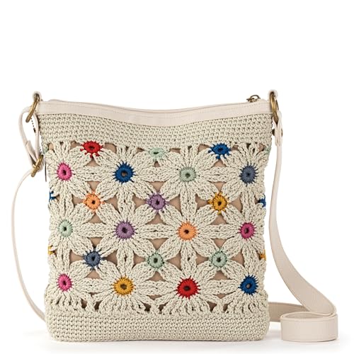 The Sak Lucia Crossbody Bag in Crochet, Convertible Purse with Adjustable Shoulder Strap - color: Natural Multi Flower