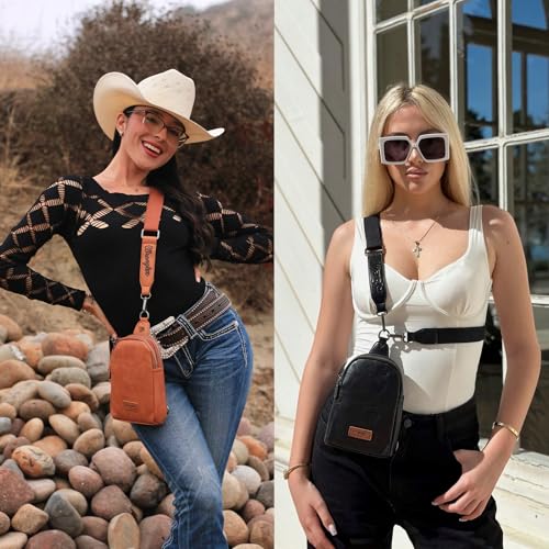 Wrangler Small Sling Bag for Women, Leather Crossbody Bags Cross Body Purse Fanny Packs with Adjustable Strap for Gift - color: Classic-black