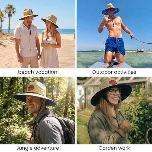 2 Pack Unisex Lifeguard Hat with Wide Brim-Lightweight & Breathable Beach Hat for Sun Protection,Straw Sun Hat for Gardening - color: Black/Flamingo