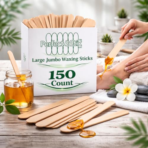 Perfect Stix Jumbo Waxing Sticks for Hair Removal, Wooden, 6 Inches, Body and Face, 150 Count