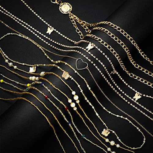 JenPen 8 Pcs Belly Chain Adjustable Waist Chain Summer Beach Bikini Waist Body Beads for Women Adults Multilayer - style: Elegant Style