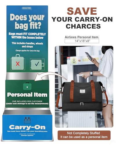 Spirit Travel Duffel - 18x14x8 Inches Weekender Overnight Bag with Shoes Compartment, Trolley Sleeve & Carry On for Airplanes, Sport Tote Gym Bag - Black/Brown - color: H7-BlackBrown, size: Large