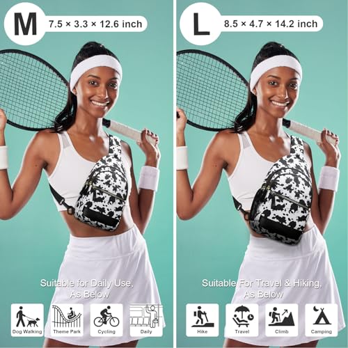 Capolo Sling Bag for Women Men Waterproof Crossbody Bags for Women Trendy Casual Fanny Pack with Convertible Shoulder Strap Chest Bag for Travel Hiking(Cow Print, Large) - color: Cow Print, size: Large