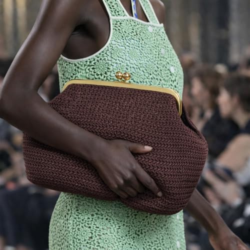 Kiss Lock Woven Bag, Large Capacity Straw Rainbow Handbags for Vacation Travel Shopping, Summer Straw Shoulder Bags - color: Style 2