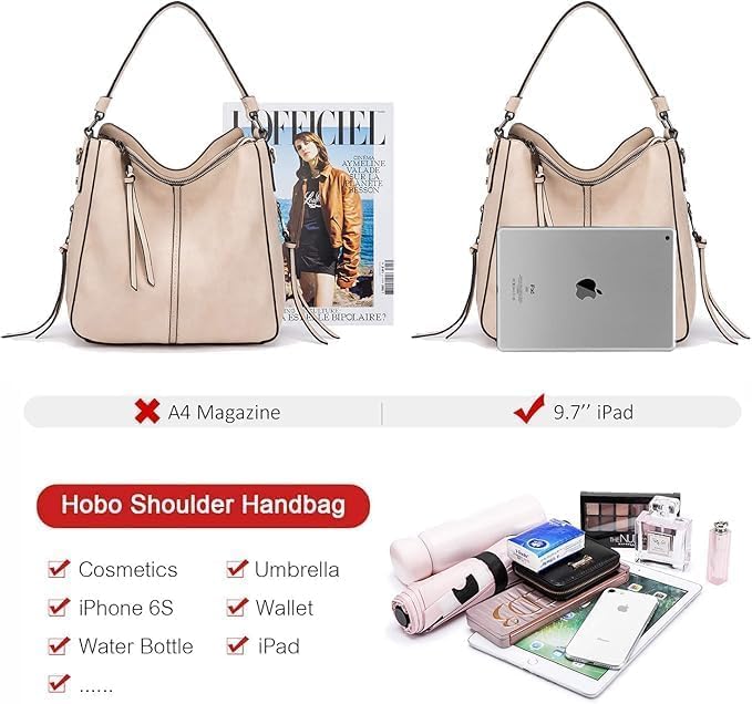 Realer Hobo Crossbody Bags for Women Designer Faux Leather Hobo Handbags Retro Large Size Shoulder Bag Bucket Purse - color: Apricot, size: Large-15.2 inch