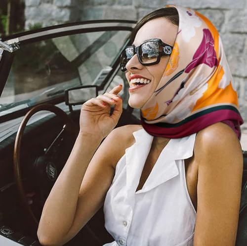 AIBFRID 27.5" Head Scarf for Women, Large Square Satin Hair Scarf Neck Silk Scarves Hair Wrap Bandanas For Sleeping - color: Style_01