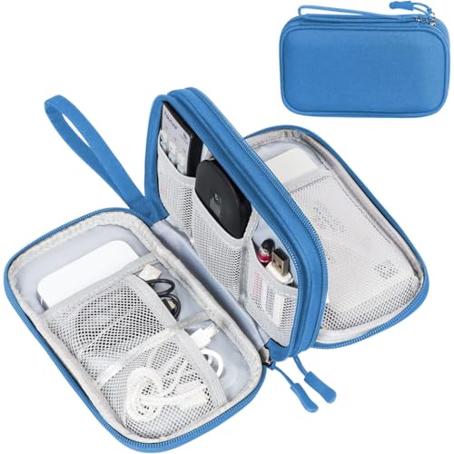 FYY Electronic Organizer, Travel Organizer Bag Pouch, Electronic Accessories Carry Case, Portable Waterproof Double Layers All-in-One Storage Bag for Cable, Cord, Charger, Phone, Earphone, Cyan - color: Cyan, style: Small