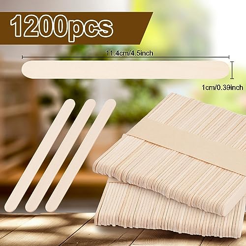 1200 Pieces Wooden Craft Sticks, 4.5 Inch Long Natural Wood Popsicle Ice Cream Sticks for DIY Wood Crafts, Hair Removal and Waxing Supplies, Paint Stirrer, Art Projects and Ice Pop Sticks - size: 4.5 inches-1200pcs