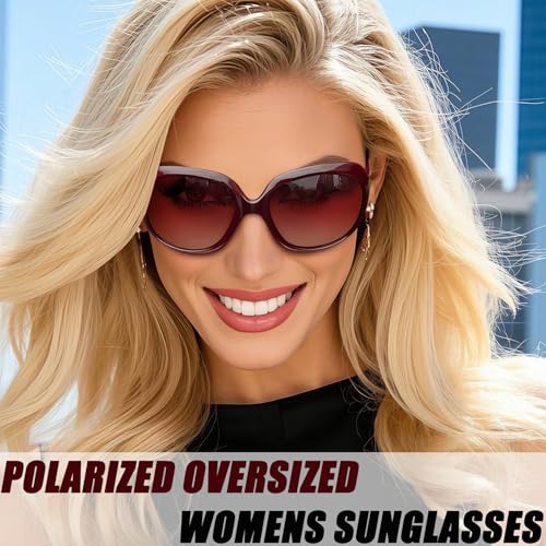 Joopin Oversized Sunglasses Womens Trendy Polarized Large Driving Sun Glasses Ladies UV Protective Big Sunnies Shades - color: B09-wine Red/Red Gradient