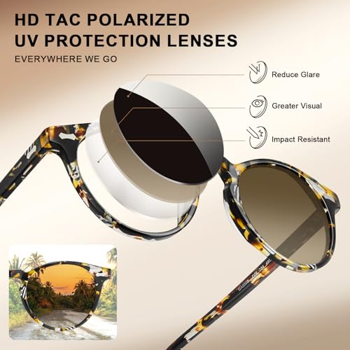 CARFIA Polarized Sunglasses for Women: Acetate Frame, Small/Medium Size, UV400 Protection - Anti Glare CA5288 - color: 2. Tortoise Frame Gradient Brown Lens