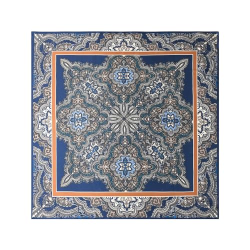 SHIROUYU 100% Pure Mulberry Silk Scarf 35" Large Square Lightweight Headscarf –Women’s Hair Wraps The shawl-With Gift Packed - color: Blue-totem