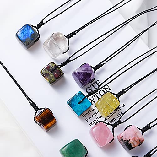 Runyangshi Citrine Natural Healing Crystal Pendant Square Tumbled Polished Stones Necklace Meditation Reiki Energy Amulet Bohemia for Men Women Valentine's Day Gift - color: Citrine