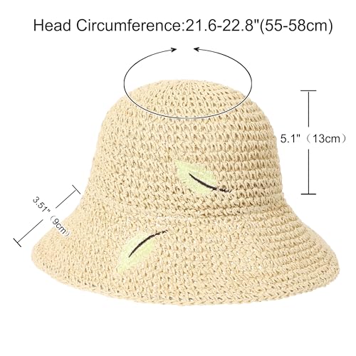 LA CARRIE Womens Sun Hat Floppy Packable Wide Brim UV Protection UPF 50+ Straw Hat with Embroidery for Summer Beach - color: Beige