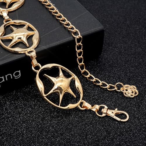 LIMHOO Women's Metal Waist Chain Belts Gold Silver Link Belt for Dresses - color: Star Gold, size: XL: Length 150cm/59in