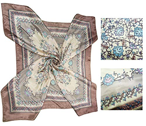 4 Pc Set Large 35 x 35 inches Satin Square Scarves Neck Hair Head Scarf Bundle - color: Set Y16