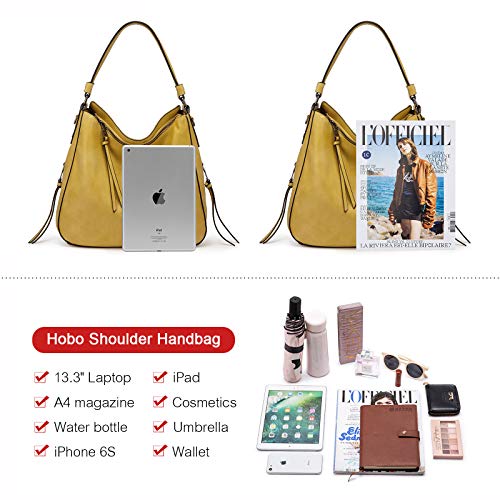 Realer Hobo Crossbody Bags for Women Designer Faux Leather Hobo Handbags Retro Large Size Shoulder Bag Bucket Purse - color: Yellow-gun Black Hardware（15.2"）, size: Large-15.2 inch