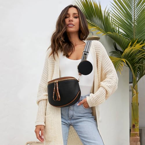 Crossbody Bags for Women, Large Vegan Leather Trendy Bum Bag - color: Black Brown