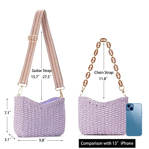 Herald Small Summer Crossbody Bags for Women, Beach Handmade Straw Woven Pocketbooks Handbag Shoulder Purse - color: Purple