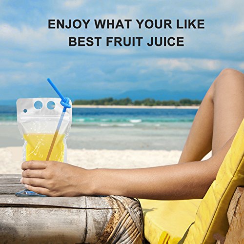 100 Pcs Drink Pouches with 100 Straw Holes, Freezable Juice Pouches, Translucent Reclosable Zipper Plastic Pouche Drink Bags for Cold & Hot Drinks for Adults and Kids - color: 100pcs Drink Pouches