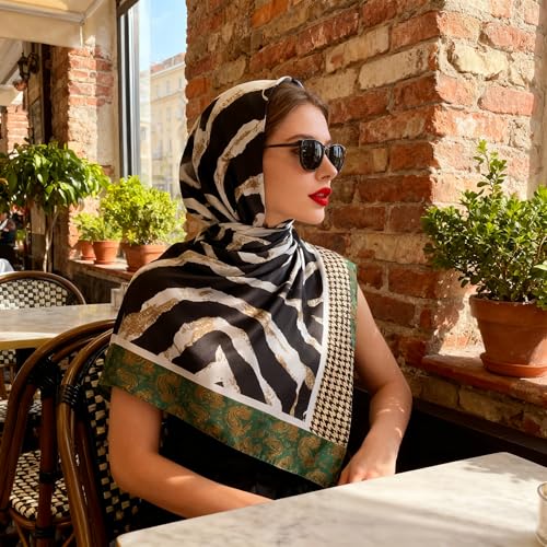 XL 43 Inch Extra Large Square Scarf Fashion Scarves Silk Feeling Hair Scarf Wrapping Scarfs Night Sleeping Headscarf - color: Ba1022