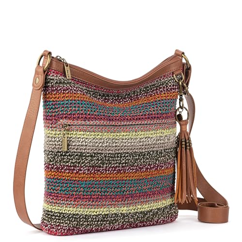 The Sak Lucia Crossbody Bag in Crochet, Convertible Purse with Adjustable Shoulder Strap - color: Sunset Stripe