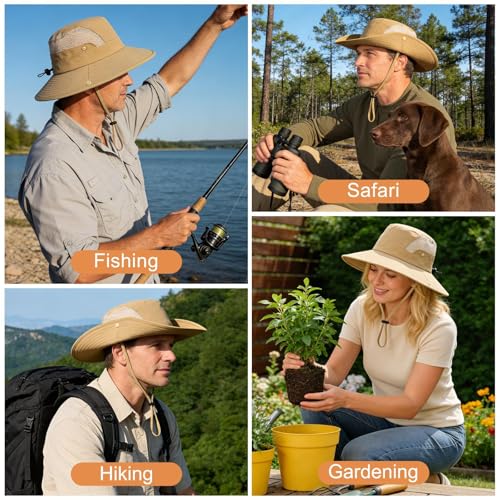 Sun Hat for Men Women UV Protection Wide Brim Fishing Hats Breathable UPF 50+ Boonie Bucket Hats Beach Safari Hiking Garden - color: 1 Pack Khaki
