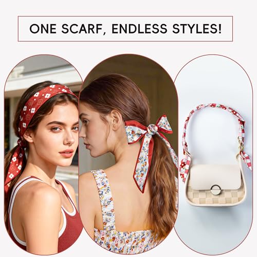 ZXZH 6 Pack Fashion Scarves for Women, Versatile Boho Head Scarf, Satin Scarf for Hair, Neck, Wrist, and Purse Accessories - color: Vintage Rust/Red