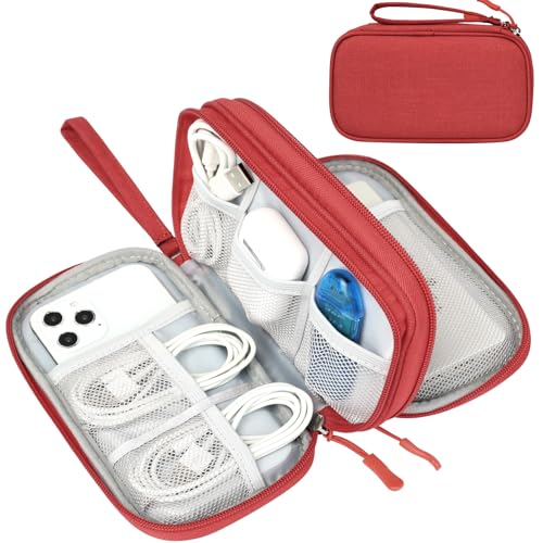 FYY Travel Cable Organizer Pouch Electronic Accessories Carry Case Portable Waterproof Double Layers All-in-One Storage Bag for Cord, Charger, Phone, Earphone Red - color: Red, style: Small