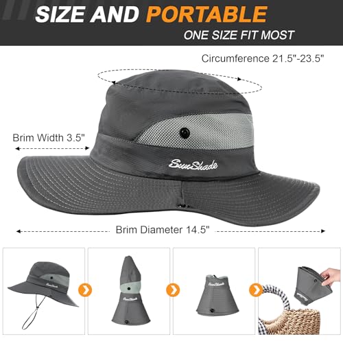 Womens Sun Hat - Sun Hats for Women with Ponytail Hole, Foldable Wide Brim Cooling Mesh Beach Fishing Hat for Outdoor - color: Grey