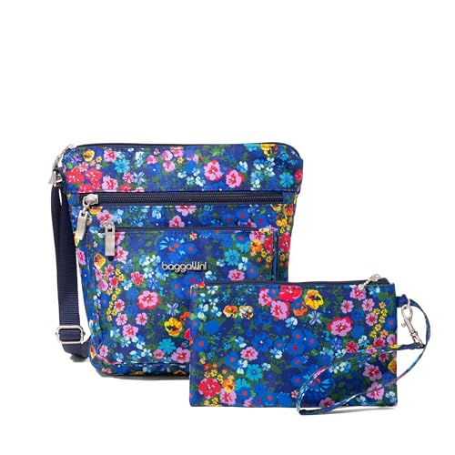 Baggallini Pocket Crossbody Bags for Women 8x8 Small Lightweight Durable Water-resistant Travel Purse W/Rfid - color: Flower Market