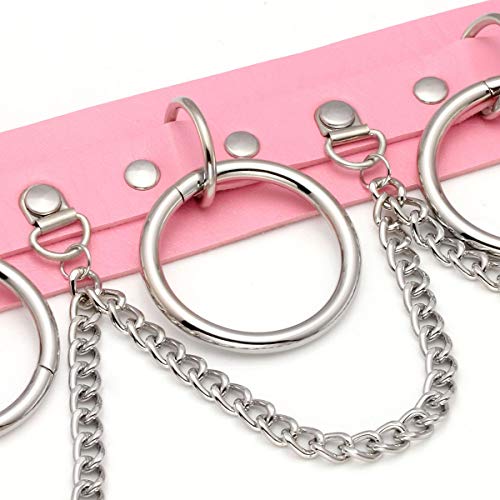 Eigso Vintage Punk Goth Studded Rivet Pu Leather Collar Choker Necklace with Spikes Adjustable - color: F-Pink