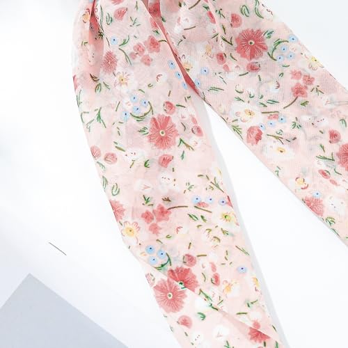 Boho Hair Scarf Scrunchies for Women Bow Hair Ties Floral Hair Scrunchies Silk Elastic Ponytail Holder Hair Accessories for Girls 4 pcs (Flower-3) - color: Flower-3