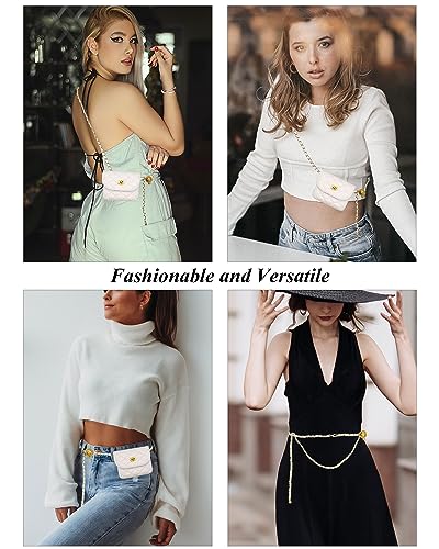 YAMEIZE PU Leather Chain Belt Bag for Women - Crossbody Waist Bag Fanny Pack Detachable Belt Chain Women Evening Mini Handbag - color: White - Mini