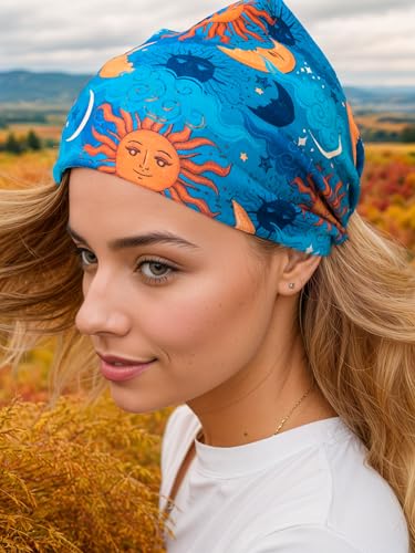 1 Pack Boho Headbands Stretch Paisley Print Bandana Headband Criss Cross Hair Bands Knotted Head Wrap Yoga Daily for Women and Girls (Moon) - color: Moon