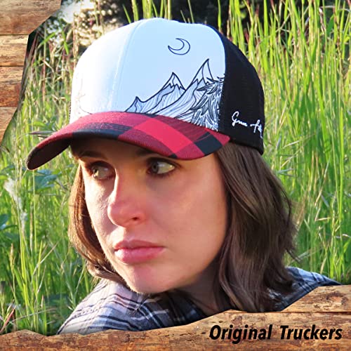 Grace Folly Beach Trucker Hats for Women- Snapback Baseball Cap for Summer - color: Red Plaid Mountain