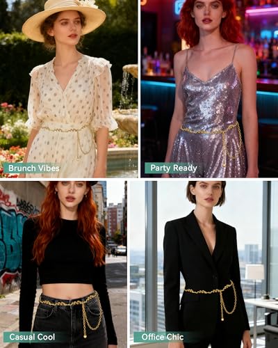 AWAYTR Cute Chain Belts for Women - Metal Waist Chain Belt for Dresses Jeans Country Concert Outfit - color: Gold-snake