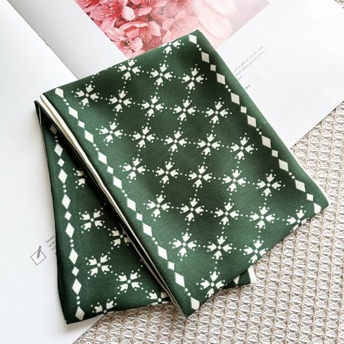Silk Head Scarf for Hair Fashion Headwrap for Women Lightweight Neck Tie - color: P007-green & White Check