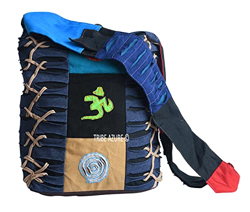 Blue Red Hobo Cotton Sling Cross Body Messenger Shoulder Bag Hippie Boho Bohemian Light Roomy Spacious | Hippie, Boho, Bohemian, Light, Roomy, Spacious - style: Razor Cut Patchwork