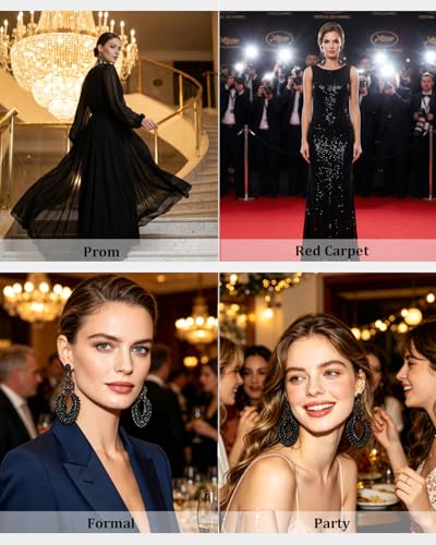 Large Black Rhinestone Earrings for Women Prom Chandelier Drop Statement Earrings Costume Jewelry - color: A-Black