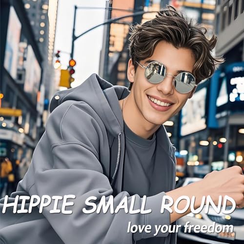Joopin Retro Small Round Sunglasses Hippie Circle Sun Glasses Polarized UV400 Protection Metal Shades for Men Women - color: A09-silver Frame Mirrored